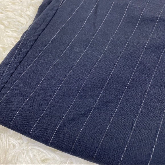 J Crew Wool Blend Navy Flare Leg White Pinstripe Trouser Pants Size 4 - Picture 4 of 8